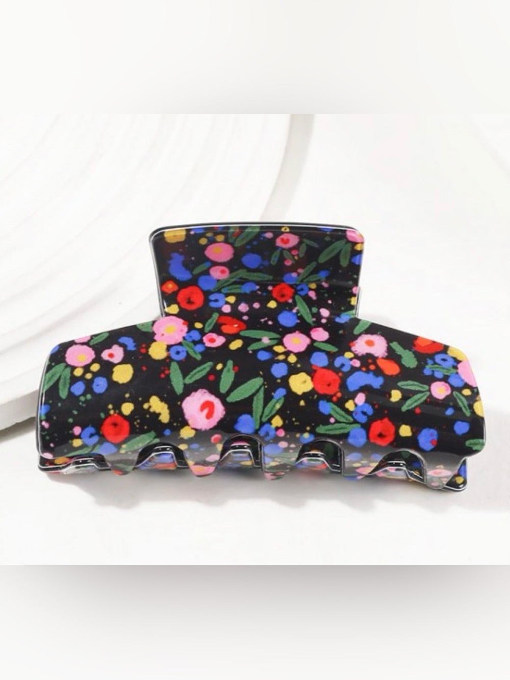 Floral Black Claw Clip